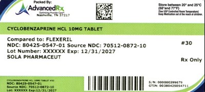 Cyclobenzaprine HCl 10mg 80425-0547-01.jpg Cyclobenzaprine HCl 10mg #30 - Cyclobenzaprine HCl 10mg 80425 0547 01